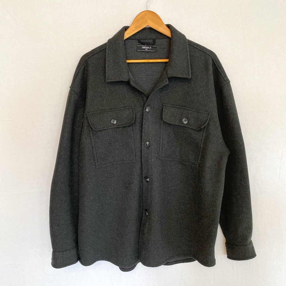 Forever 21 Mens XL Gray Ponte Knit Button Front Shirt Jacket Shacket